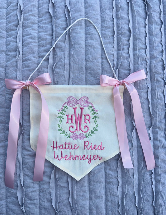 Baby Girl Name Announcement Pennant Banner